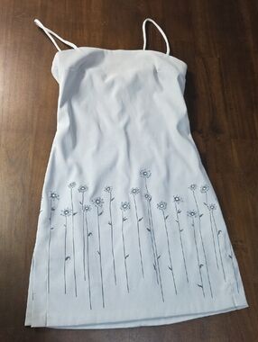 Vintage RAMPAGE Y2k Blue Floral Mini Dress with Spaghetti Straps